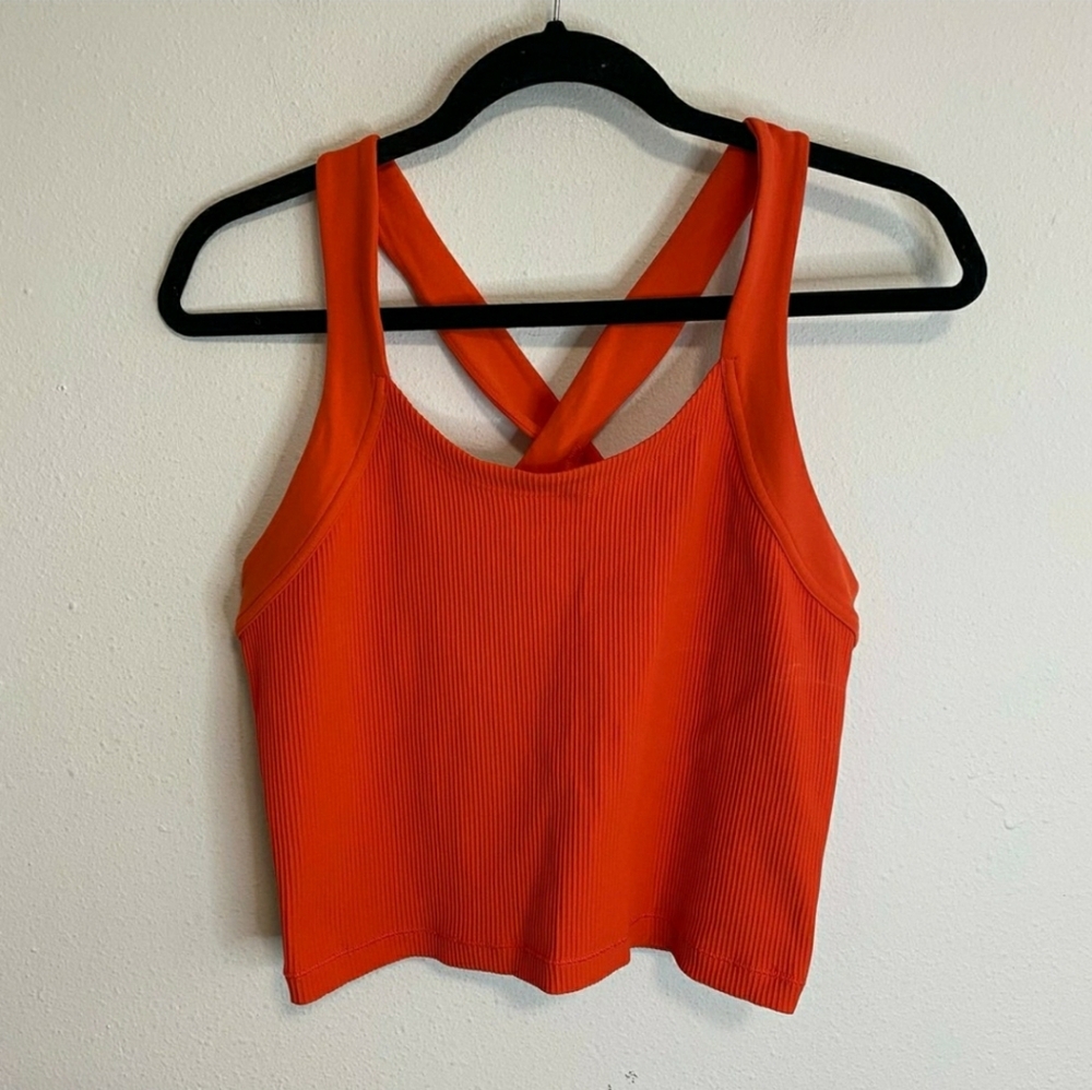 Athleta Women's Tank Top Horizon Crop Blaze Red Ribbed Racerback Size Medium